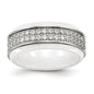 Buy Stylish Chisel Polished Stainless Steel Ring with White Ceramic & CZ Edge-3