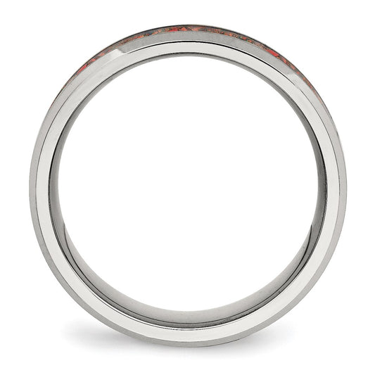 Exclusive 8mm Red Imitation Opal Chisel Band in Polished Stainless Steel