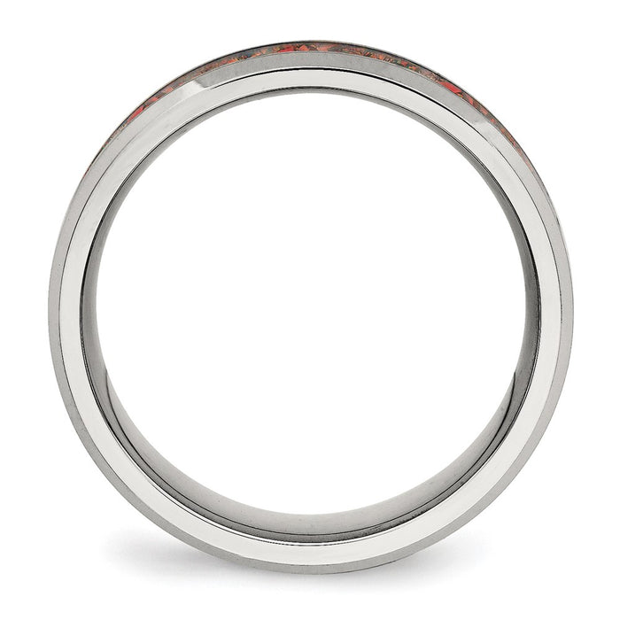 Exclusive 8mm Red Imitation Opal Chisel Band in Polished Stainless Steel-2