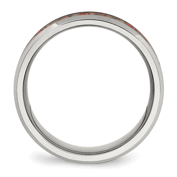 Polished Stainless Steel Chisel Band, 8mm Red Opal Inlay