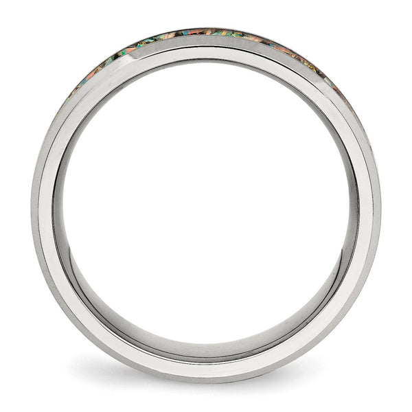 8mm Polished Stainless Steel Chisel Band with Opal Inlay