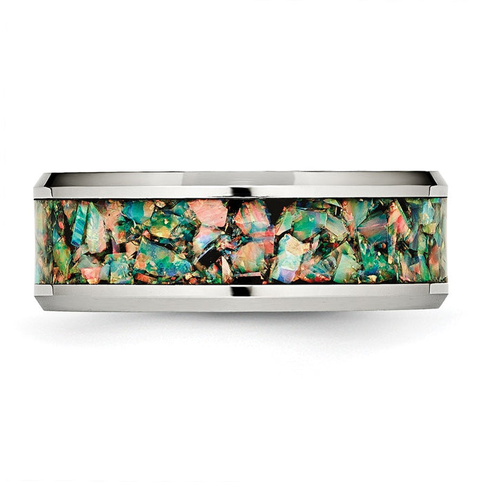 Buy Stylish 8mm Polished Stainless Steel Chisel Band with Imitation Opal Inlay-3