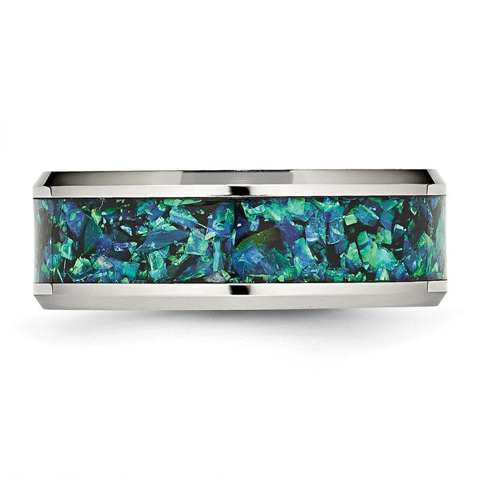 Buy Stylish 8mm Blue Imitation Opal Inlay Polished Stainless Steel Band-3