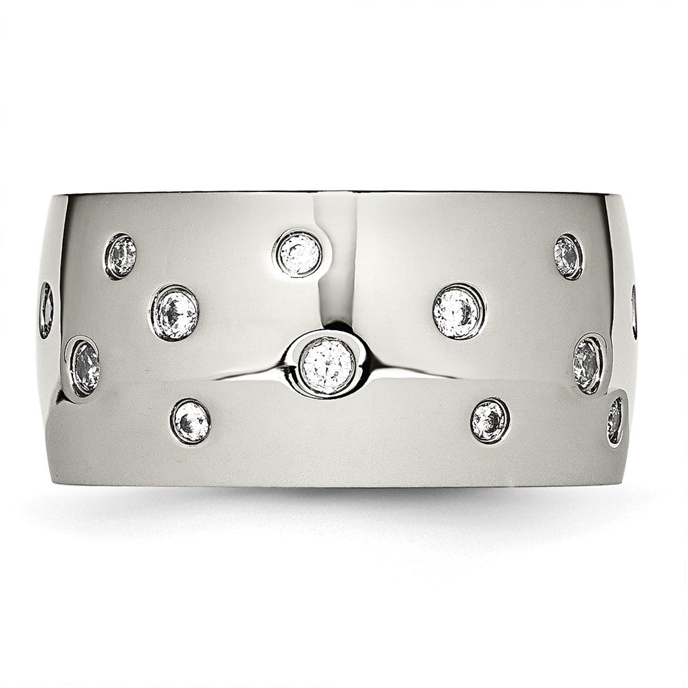 Exclusive Chisel Polished 12mm Stainless Steel Band with CZ Accents