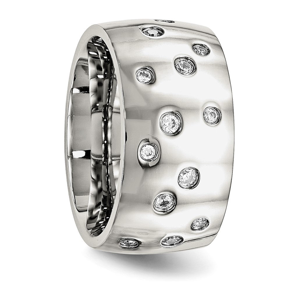 Buy Stylish 12mm Chisel Polished Stainless Steel Band with CZ Accents
