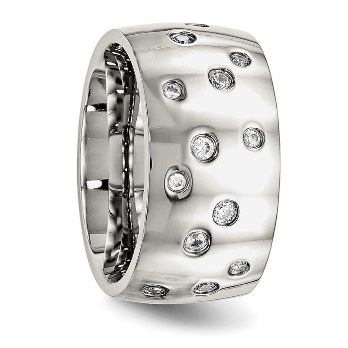 Buy Stylish 12mm Chisel Polished Stainless Steel Band with CZ Accents-4