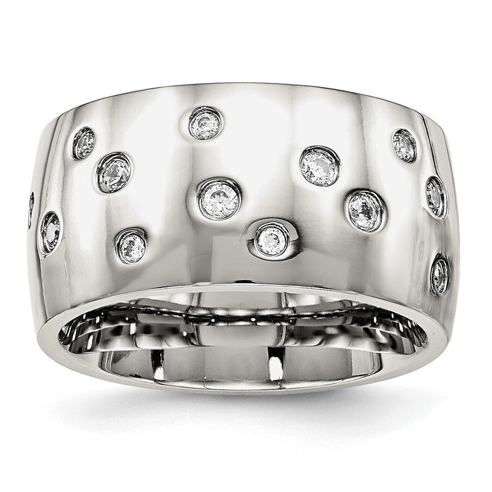 Buy Stylish 12mm Chisel Polished Stainless Steel Band with CZ Accents-1