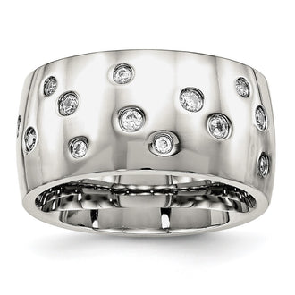 Buy Stylish 12mm Chisel Polished Stainless Steel Band with CZ Accents