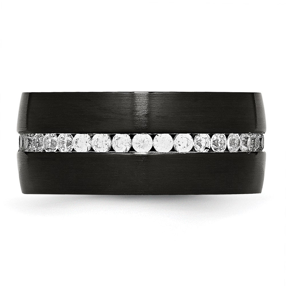 Buy Stylish Chisel 10mm Stainless Steel Band with Black IP Finish & CZ Accents