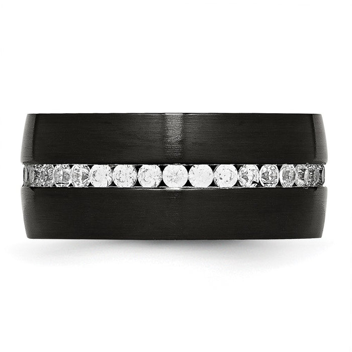 Buy Stylish Chisel 10mm Stainless Steel Band with Black IP Finish & CZ Accents-3