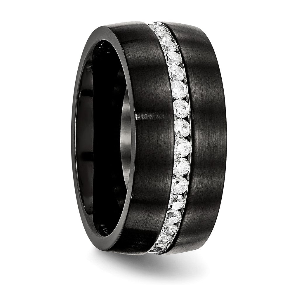Order Stylish 10mm Chisel Stainless Steel Band - Brushed Black IP & CZ Accents