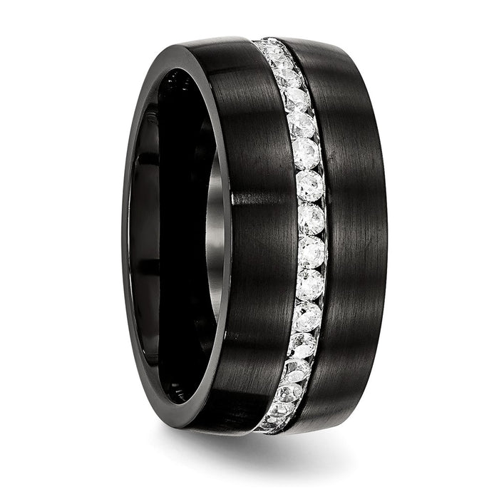 Buy Stylish Chisel 10mm Stainless Steel Band with Black IP Finish & CZ Accents-4