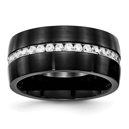 Buy Stylish 10mm Chisel Stainless Steel Band - Brushed Black IP & CZ Accents