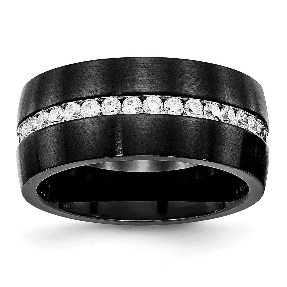 Buy Stylish Chisel 10mm Stainless Steel Band with Black IP Finish & CZ Accents
