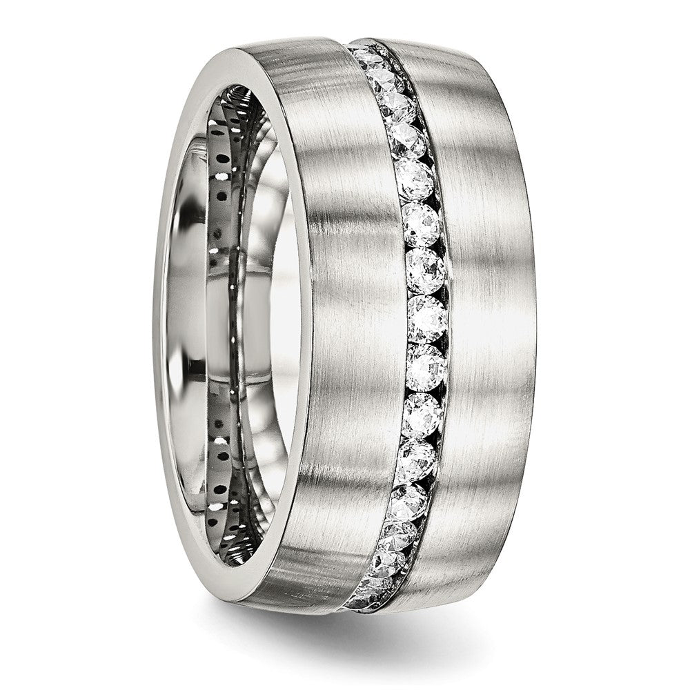 Buy Designer 10mm Chiseled Stainless Steel Band with CZ Accents - Stylish Value!