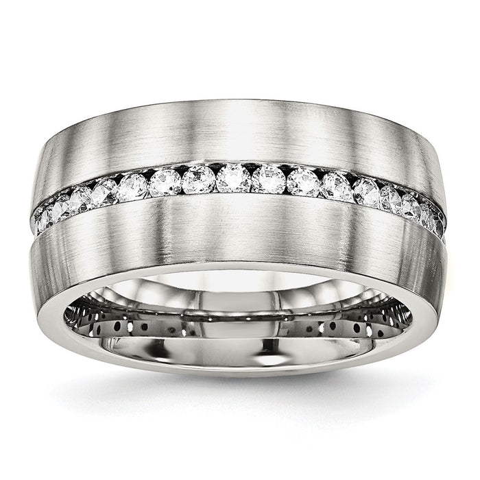 Buy Stylish 10mm CZ Accent Chisel Stainless Steel Band - High-Quality Design-1