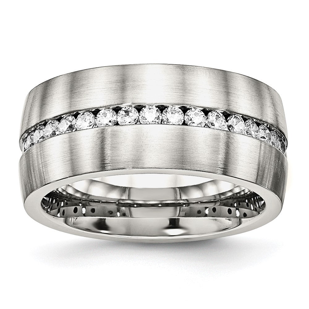 Buy Designer 10mm Chiseled Stainless Steel Band with CZ Accents - Stylish Value!
