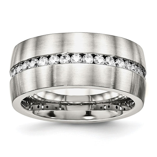 Buy Designer 10mm Chiseled Stainless Steel Band with CZ Accents - Stylish Value!