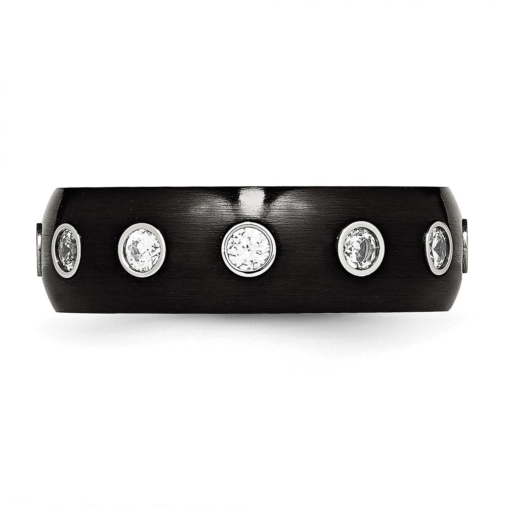 Exclusive 7mm Chisel Band - Stylish Brushed & Polished Black IP-Plated Steel with CZ Accents