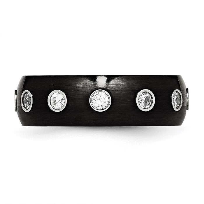 Buy Stylish Chisel 7mm Half Round Band - Black IP-Plated Stainless Steel with CZ-3