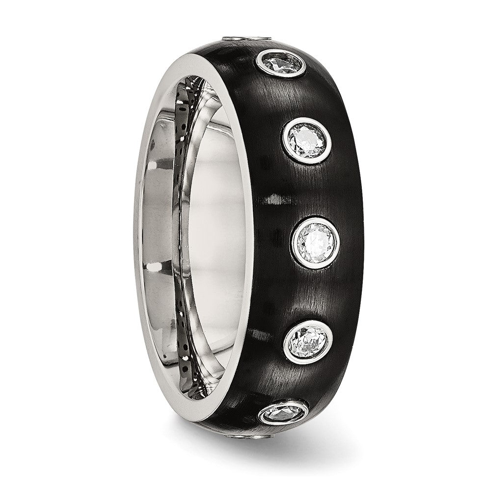 Buy Exclusive 7mm Chisel Half Round Band | Black IP-Plated Steel & CZ Accents