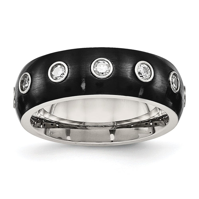Buy Exclusive 7mm Chisel Half Round Band | Black IP-Plated Steel & CZ Accents-1