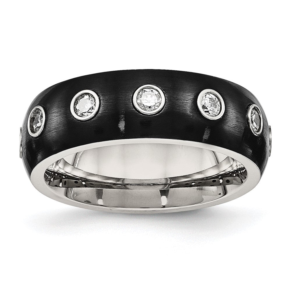 Buy Stylish Chisel 7mm Half Round Band - Black IP-Plated Stainless Steel with CZ