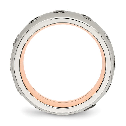 Buy Stylish 7mm Polished Rose IP-Plated Stainless Steel Chisel Band with CZ Inlay