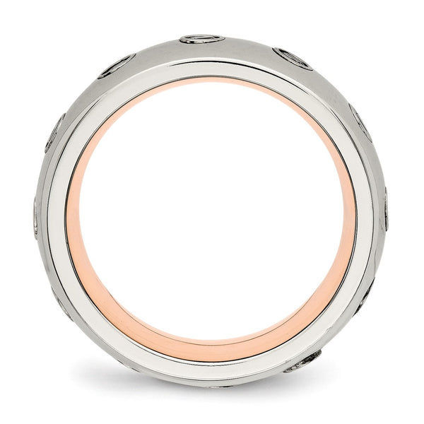 7mm Polished Rose IP-Plated Stainless Steel Chisel Band with CZ