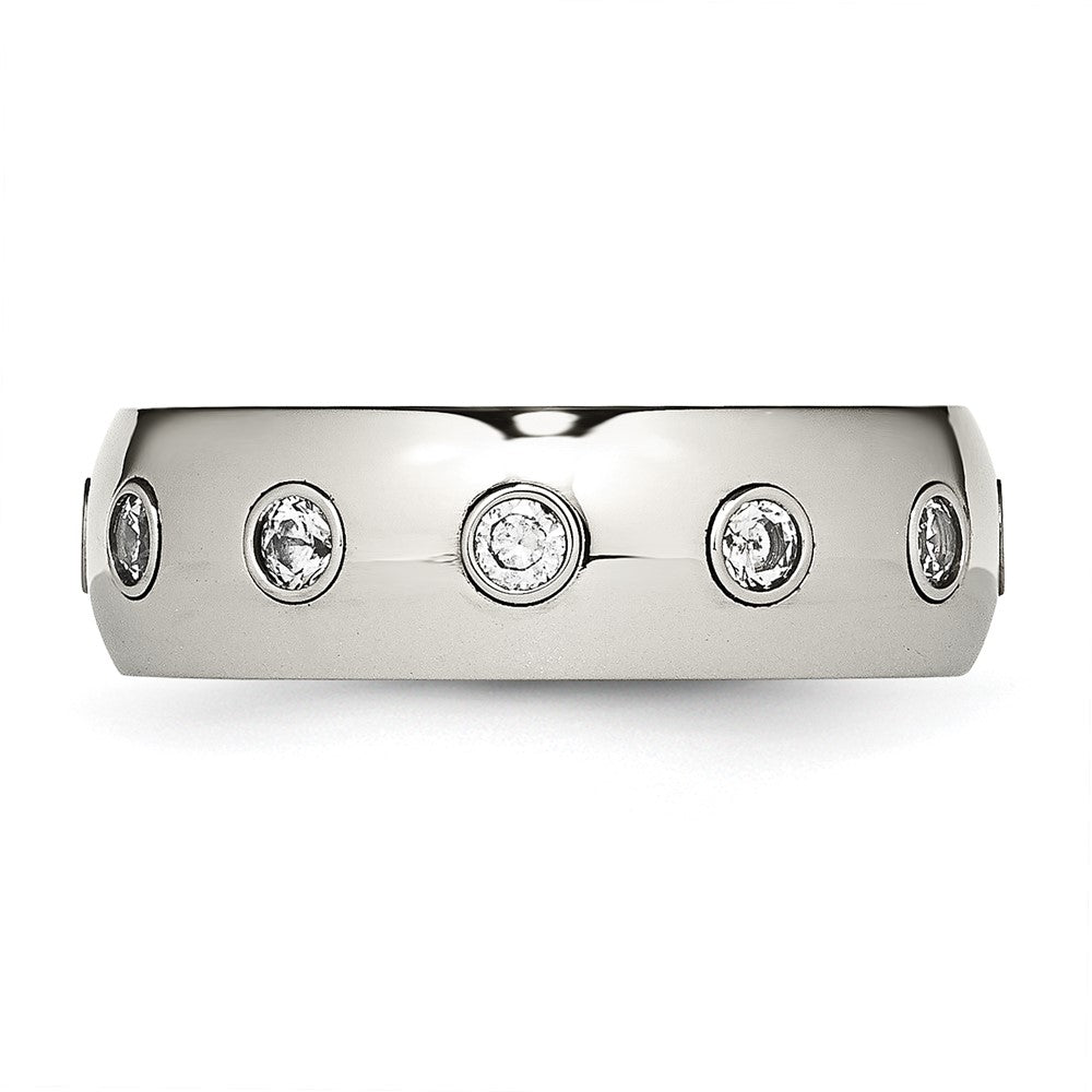 Buy Stylish 7mm Polished Rose IP-Plated Stainless Steel Chisel Band with CZ Inlay