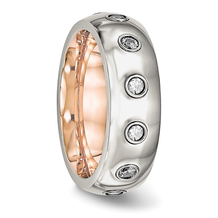 Exclusive Stylish 7mm Rose IP-Plated Stainless Steel Chisel Band with CZ Accents-4