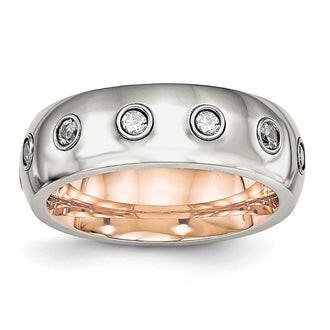 Exclusive Stylish 7mm Rose IP-Plated Stainless Steel Chisel Band with CZ Accents