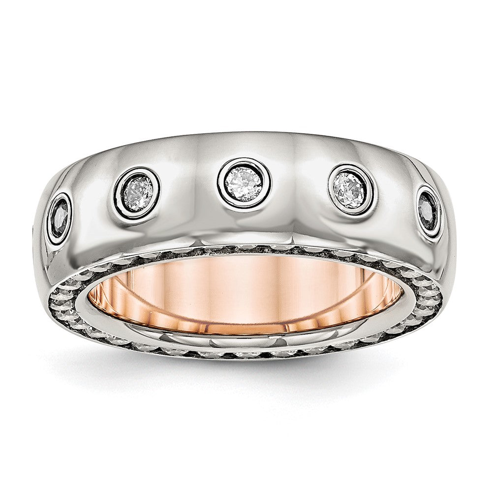 High-Quality Polished Rose IP-Plated 7mm Band with CZ Accents - Stylish Value