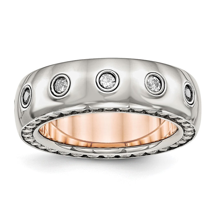 Buy Stylish 7mm Polished Rose IP-Plated Stainless Steel Chisel Band with CZ-1