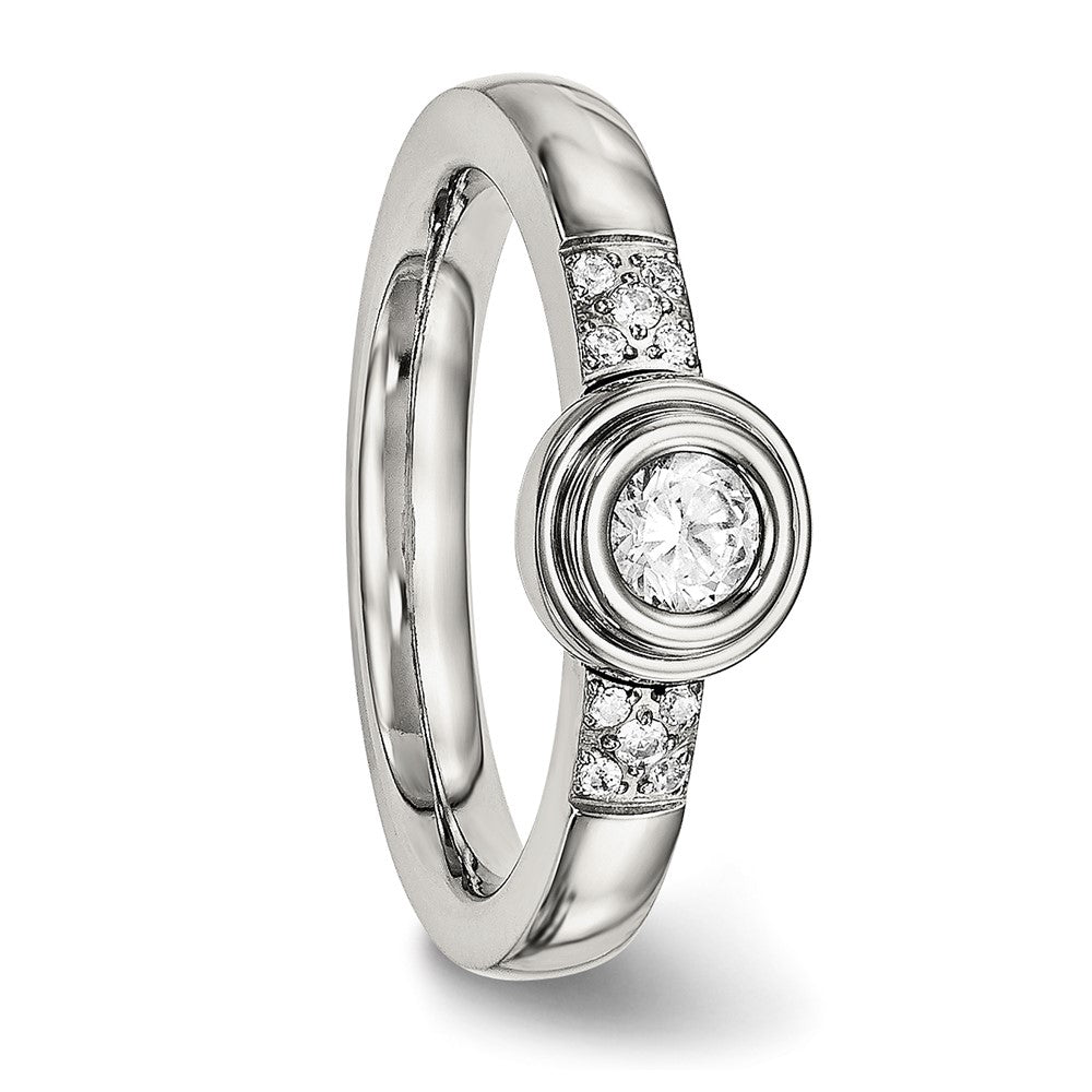 High-Quality Polished CZ Ring 14K Gold, Stylish Chiseled Stainless Steel Design