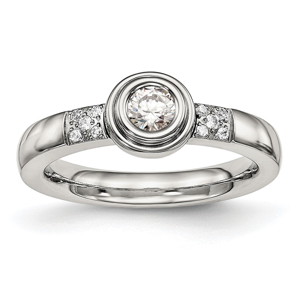 High-Quality Polished CZ Ring 14K Gold, Stylish Chiseled Stainless Steel Design