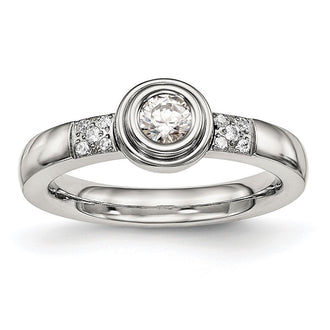 High-Quality Polished CZ Ring 14K Gold, Stylish Chiseled Stainless Steel Design