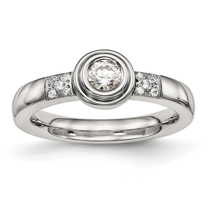 High-Quality Polished CZ Ring 14K Gold, Stylish Chiseled Stainless Steel Design-1