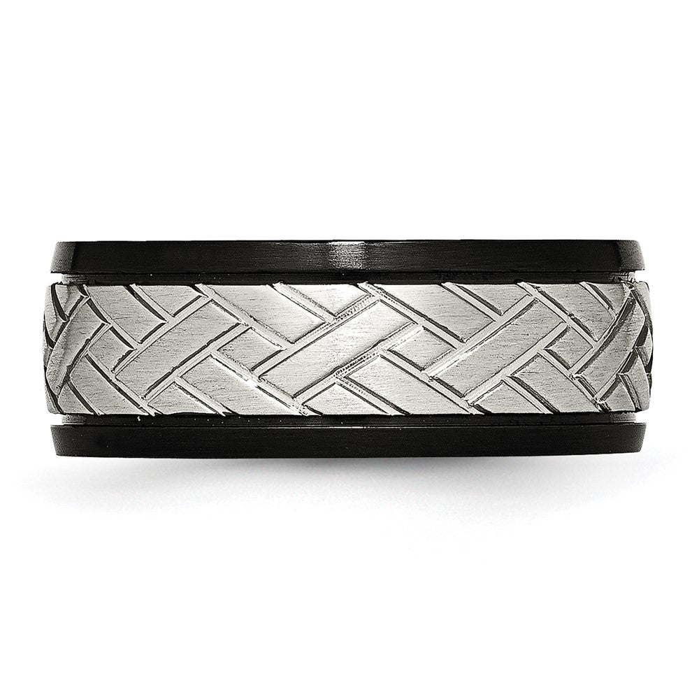 Buy Stylish 8mm Grooved Band - Brushed Black IP-Plated Stainless Steel