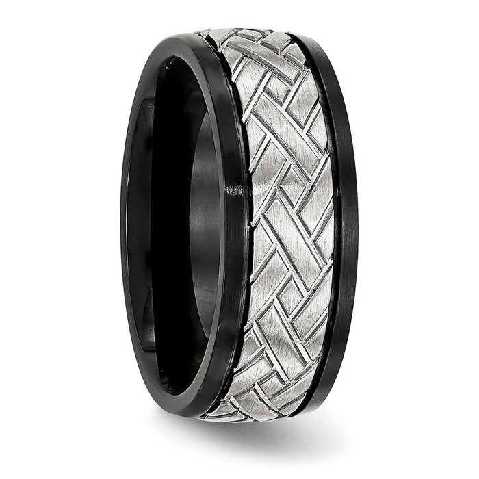 Buy Stylish 8mm Grooved Band | Brushed Black IP-Plated Stainless Steel-4