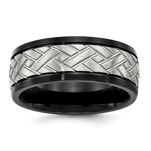 Buy Stylish Chisel 8mm Grooved Band in Brushed Black IP-Plated Steel