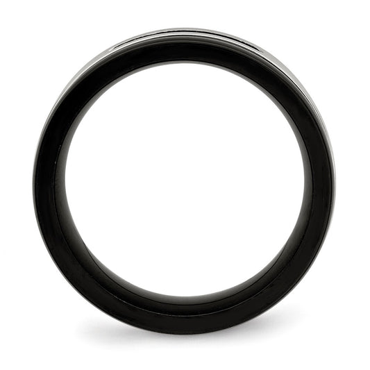 Exclusive Chisel 8mm Grooved Band in Stainless Steel with Black CZ Accents