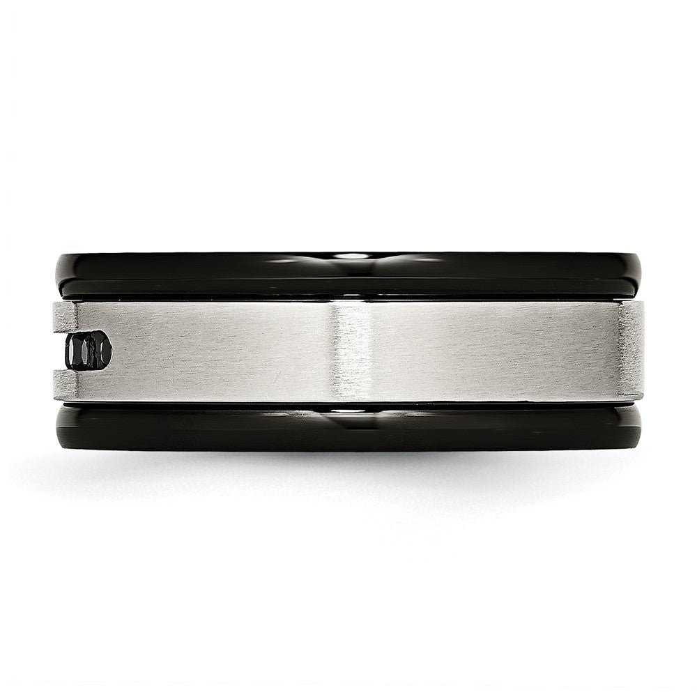 Exclusive Chisel 8mm Grooved Band in Stainless Steel with Black CZ Accents
