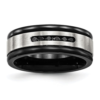 Buy Stylish 8mm Chisel Grooved Band in Stainless Steel with Black CZ Accents