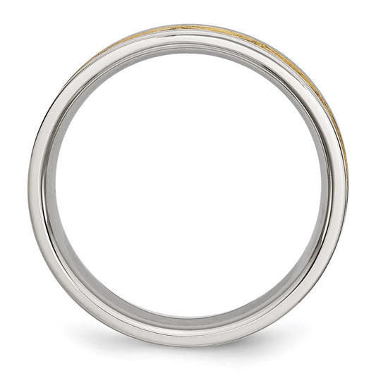 High-Quality 6mm Grooved Band in Brushed Yellow IP-Plated Stainless Steel