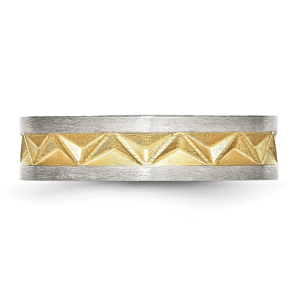 High-Quality 6mm Grooved Band in Brushed Stainless Steel | Stylish Yellow IP Plating