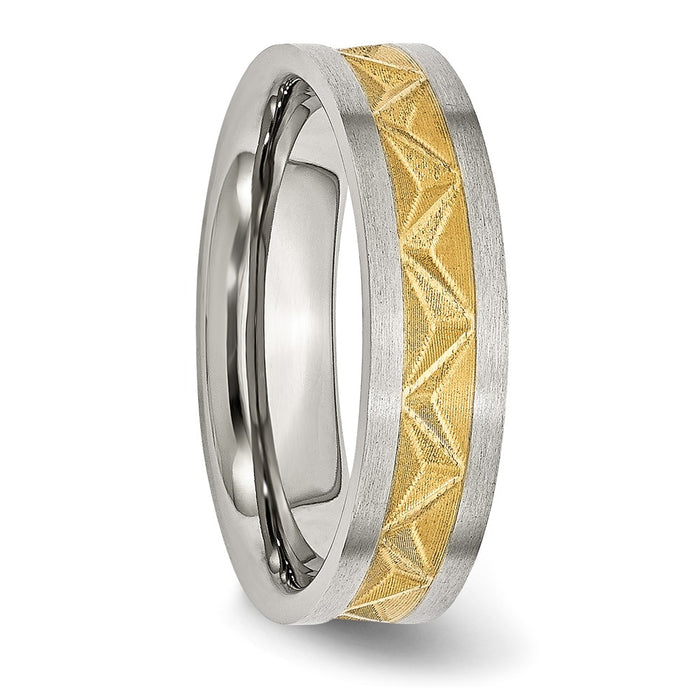 Shop Stylish Brushed Yellow IP-Plated 6mm Grooved Band | Chisel Stainless Steel-4