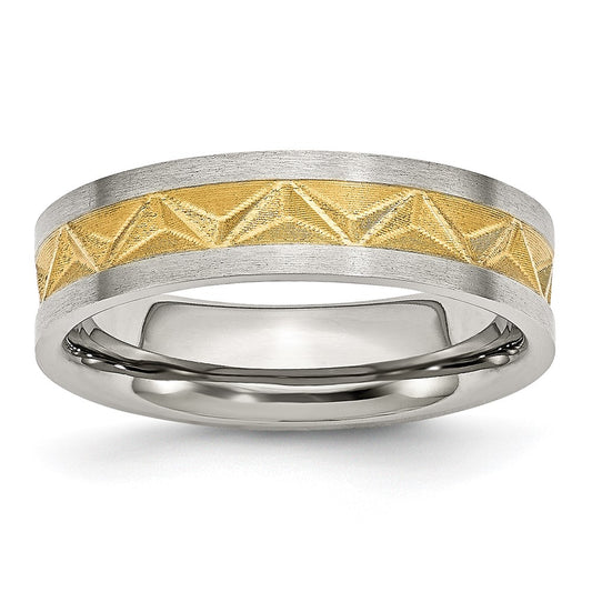 High-Quality 6mm Grooved Band in Brushed Stainless Steel | Stylish Yellow IP Plating