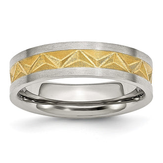 Exclusive 6mm Grooved Band in Chisel Stainless Steel | Stylish Brushed Yellow IP-Plated