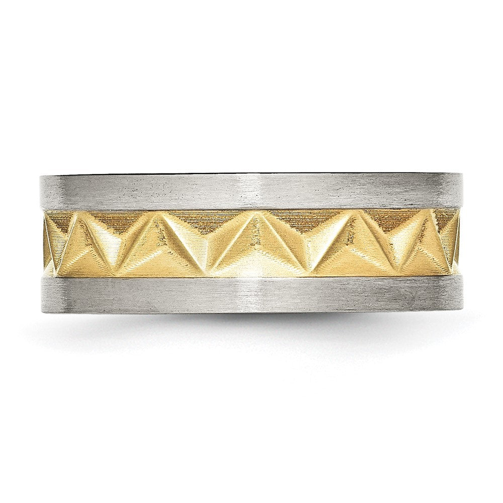 High-Quality Brushed Yellow IP-Plated 8mm Grooved Band in Stylish Stainless Steel